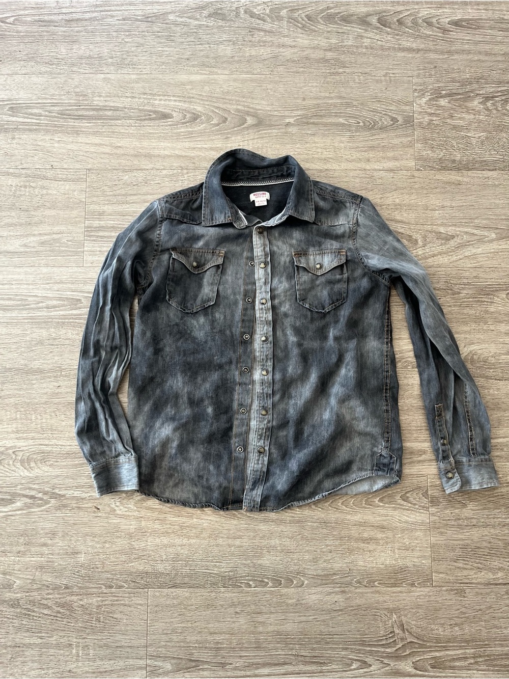 Mossimo Supply Co Girls Large 12/14 Black Acid Wash Denim Snap Button Shirt